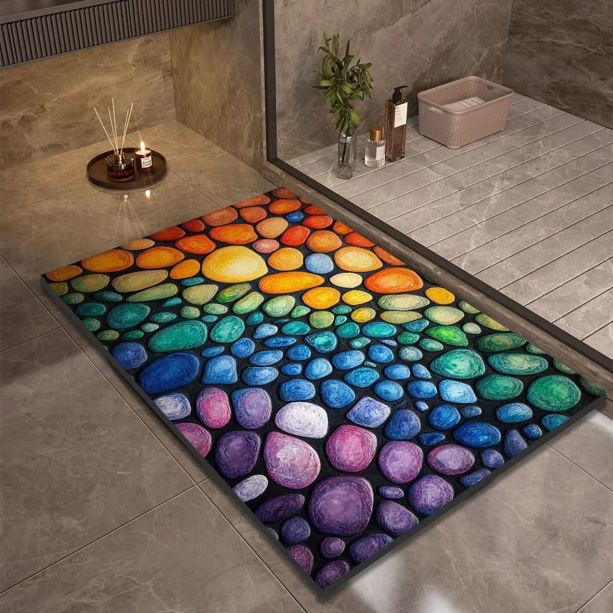 Rapid-Dry Stone Floor Mat 24x35 Inches Non-Slip Absorbent Rug for Shower Bath Entry Kitchen Hallway High-Traffic Wet Areas