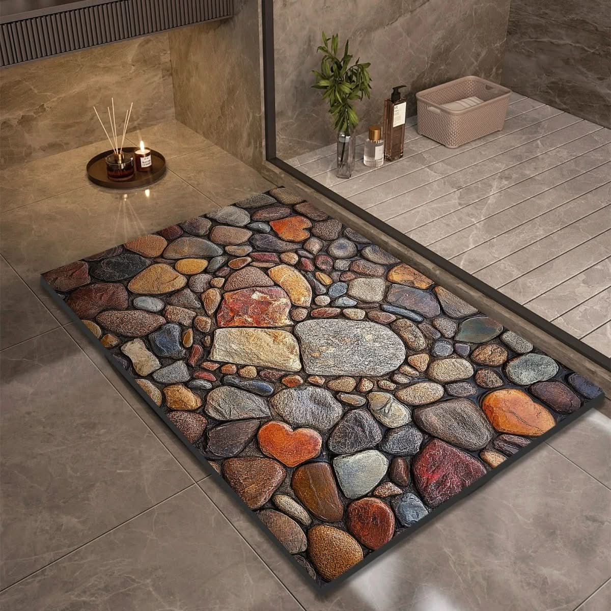Rapid-Dry Stone Floor Mat 24x35 Inches Non-Slip Absorbent Rug for Shower Bath Entry Kitchen Hallway High-Traffic Wet Areas