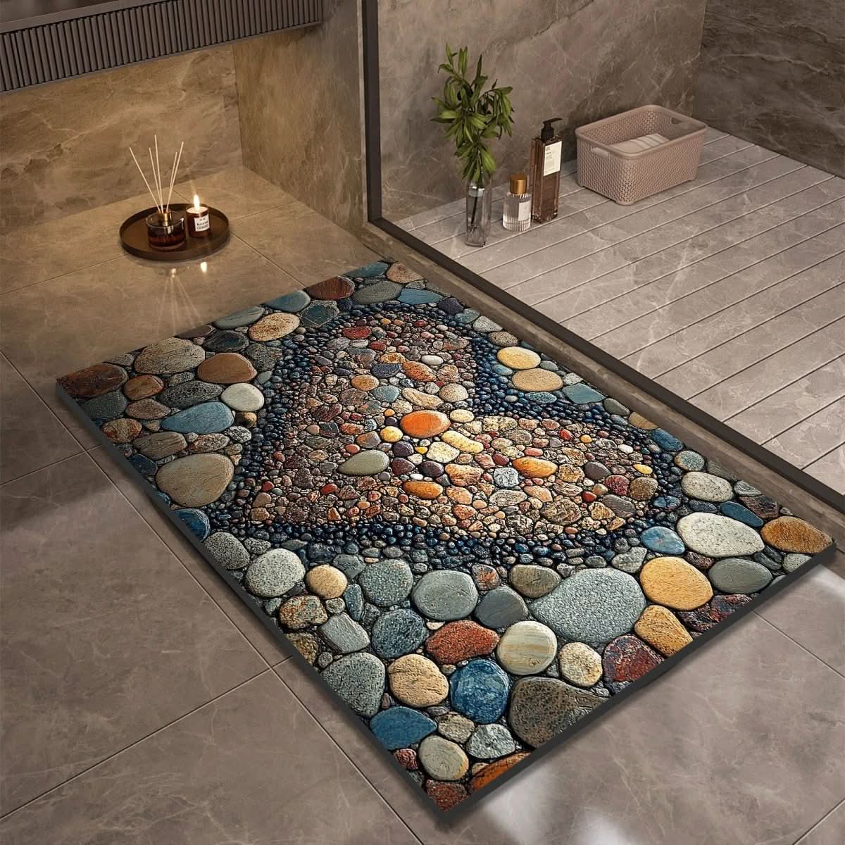 Water-Absorbing Floor Mat for Shower & Sink Areas Stone-Look Anti-Slip Rug for Kitchens Bathrooms Entryways Moisture Control
