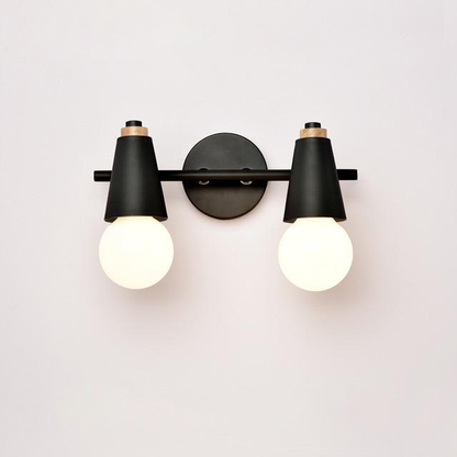 Iron & Wood Sconce with Two Sockets for Bedroom Hallway Above Bed Mirror Vanity Task Lighting E27 Compatible 7.5 in W