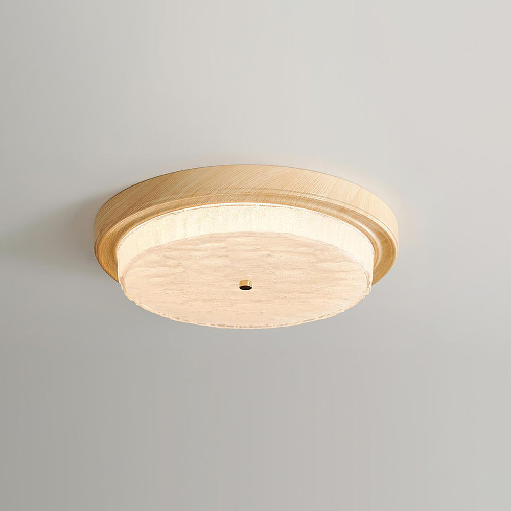 Flush Mount LED Ceiling Light Fixture Round Glass Shade Metal Frame 15 or 18 Inch Warm Glow for Bedroom Living Room Hallway Kitchen Integrat
