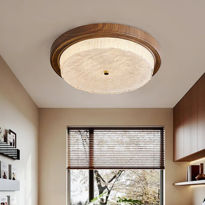 Flush Mount LED Ceiling Light Fixture Round Glass Shade Metal Frame 15 or 18 Inch Warm Glow for Bedroom Living Room Hallway Kitchen Integrat