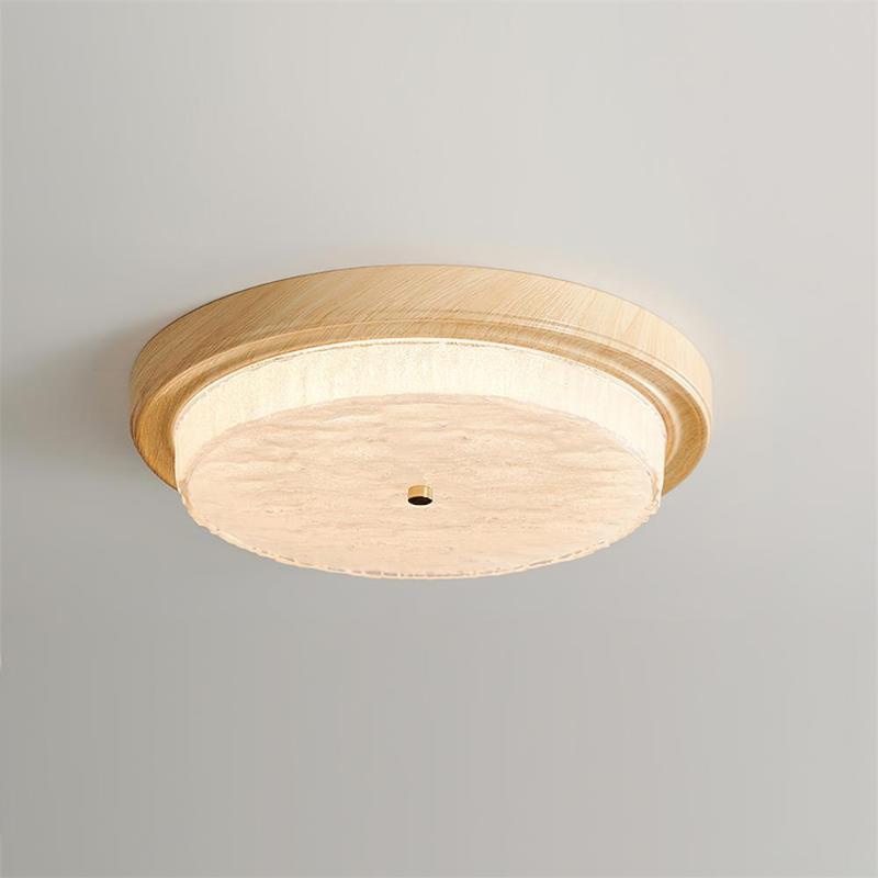 Flush Mount LED Ceiling Light Fixture Round Glass Shade Metal Frame 15 or 18 Inch Warm Glow for Bedroom Living Room Hallway Kitchen Integrat