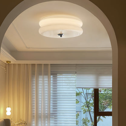 Art Deco Flush Mount Ceiling Light with White Glass Shade – Vintage LED Fixture for Living Room, Dining Room & Bedroom – Gold or Chrome