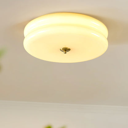 Art Deco Flush Mount Ceiling Light with White Glass Shade – Vintage LED Fixture for Living Room, Dining Room & Bedroom – Gold or Chrome