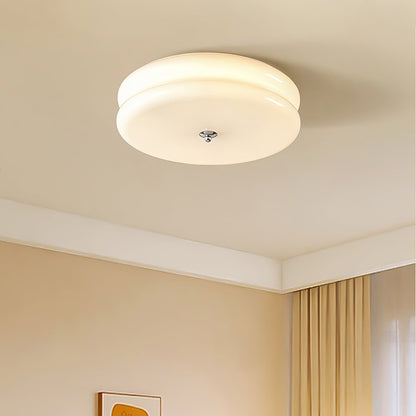 Art Deco Flush Mount Ceiling Light with White Glass Shade – Vintage LED Fixture for Living Room, Dining Room & Bedroom – Gold or Chrome