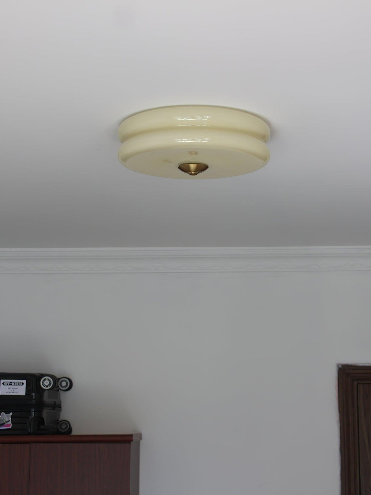 Art Deco Flush Mount Ceiling Light with White Glass Shade – Vintage LED Fixture for Living Room, Dining Room & Bedroom – Gold or Chrome