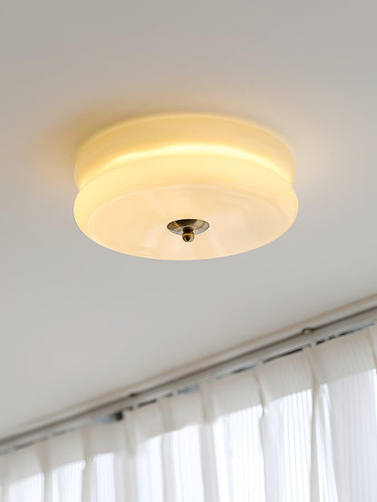 Art Deco Flush Mount Ceiling Light with White Glass Shade – Vintage LED Fixture for Living Room, Dining Room & Bedroom – Gold or Chrome