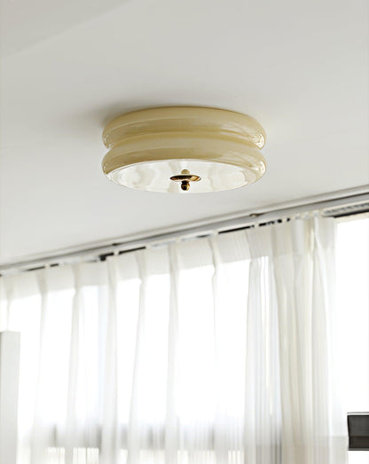 Art Deco Flush Mount Ceiling Light with White Glass Shade – Vintage LED Fixture for Living Room, Dining Room & Bedroom – Gold or Chrome