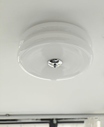 Art Deco Flush Mount Ceiling Light with White Glass Shade – Vintage LED Fixture for Living Room, Dining Room & Bedroom – Gold or Chrome