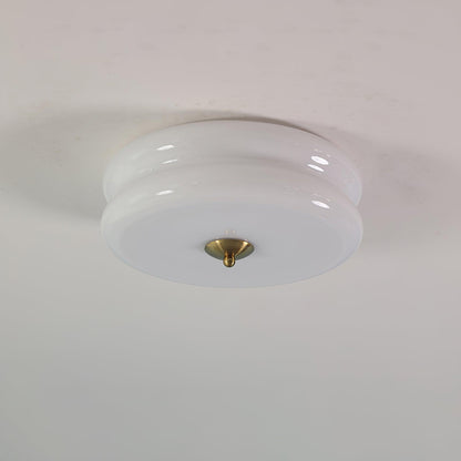 Art Deco Flush Mount Ceiling Light with White Glass Shade – Vintage LED Fixture for Living Room, Dining Room & Bedroom – Gold or Chrome