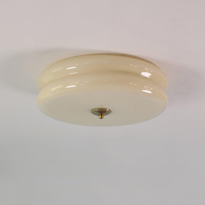 Art Deco Flush Mount Ceiling Light with White Glass Shade – Vintage LED Fixture for Living Room, Dining Room & Bedroom – Gold or Chrome