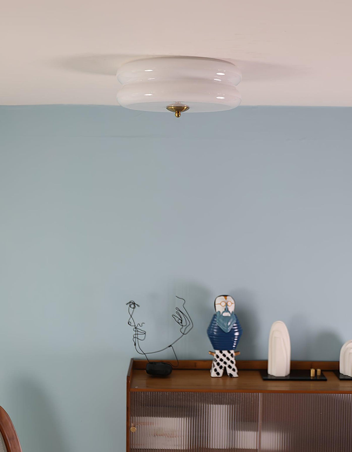Art Deco Flush Mount Ceiling Light with White Glass Shade – Vintage LED Fixture for Living Room, Dining Room & Bedroom – Gold or Chrome