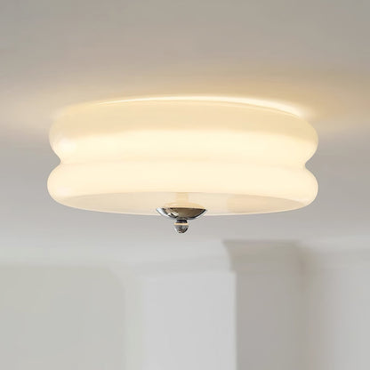 Art Deco Flush Mount Ceiling Light with White Glass Shade – Vintage LED Fixture for Living Room, Dining Room & Bedroom – Gold or Chrome