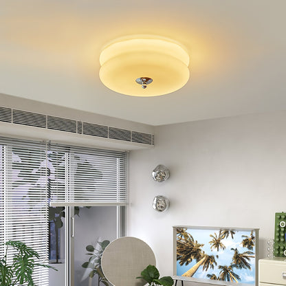 Art Deco Flush Mount Ceiling Light with White Glass Shade – Vintage LED Fixture for Living Room, Dining Room & Bedroom – Gold or Chrome