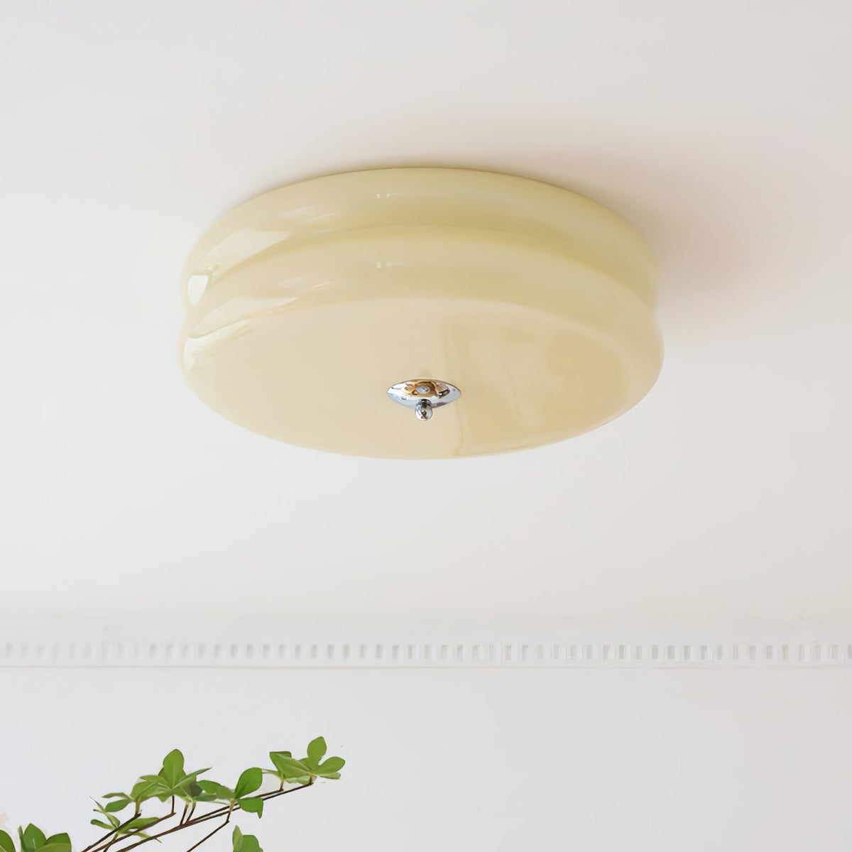 Art Deco Flush Mount Ceiling Light with White Glass Shade – Vintage LED Fixture for Living Room, Dining Room & Bedroom – Gold or Chrome