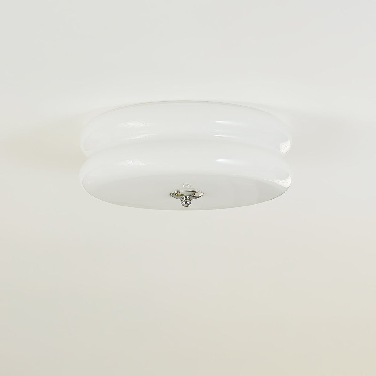 Art Deco Flush Mount Ceiling Light with White Glass Shade – Vintage LED Fixture for Living Room, Dining Room & Bedroom – Gold or Chrome