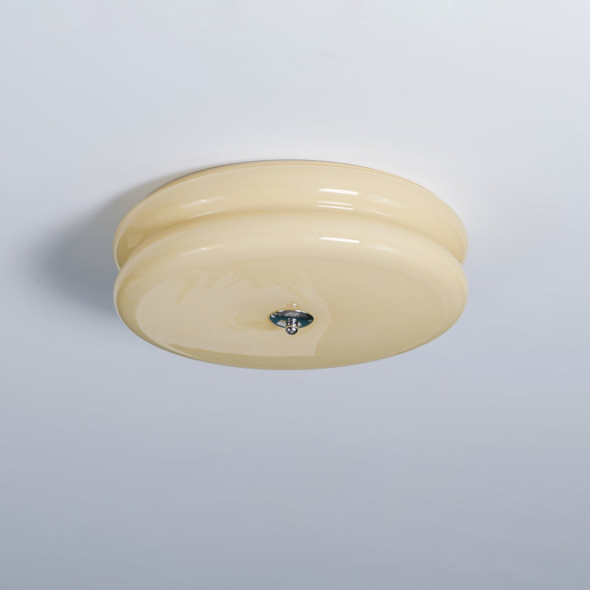 Art Deco Flush Mount Ceiling Light with White Glass Shade – Vintage LED Fixture for Living Room, Dining Room & Bedroom – Gold or Chrome
