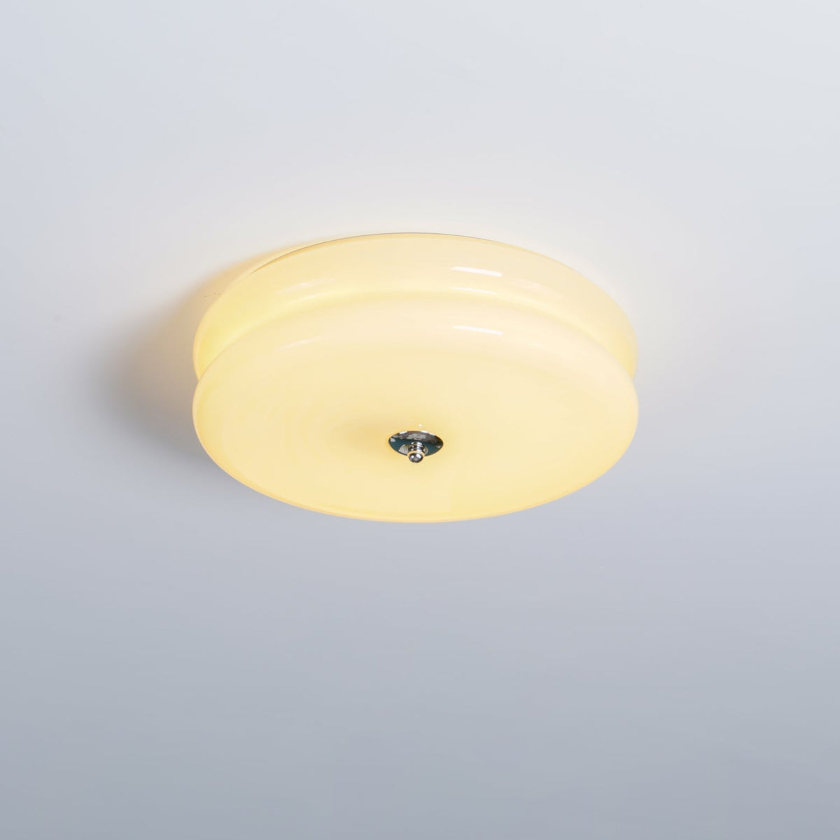 Art Deco Flush Mount Ceiling Light with White Glass Shade – Vintage LED Fixture for Living Room, Dining Room & Bedroom – Gold or Chrome