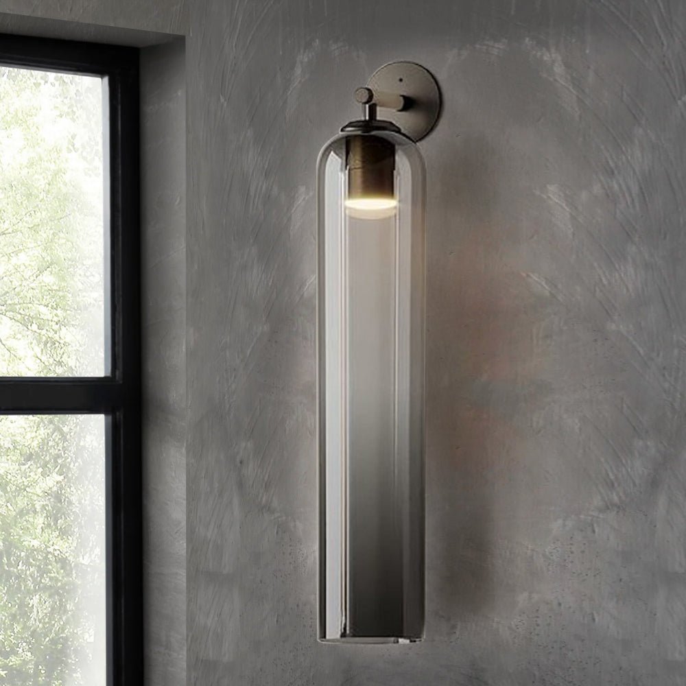 Cylindrical Glass Wall Sconce 19 Inch Vertical Light Fixture for Living Room Bedroom Hallway Ambient Lighting Up or Down Mount Gold Black Ni