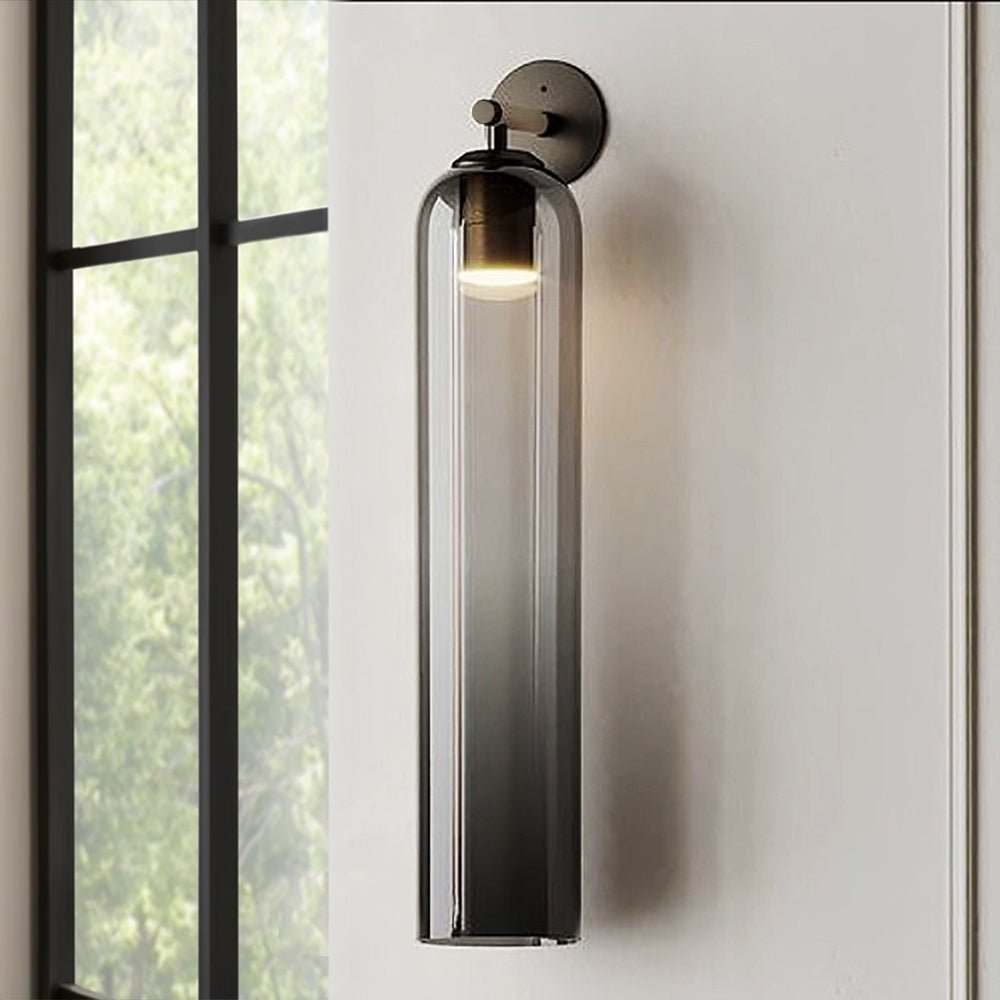 Cylindrical Glass Wall Sconce 19 Inch Vertical Light Fixture for Living Room Bedroom Hallway Ambient Lighting Up or Down Mount Gold Black Ni
