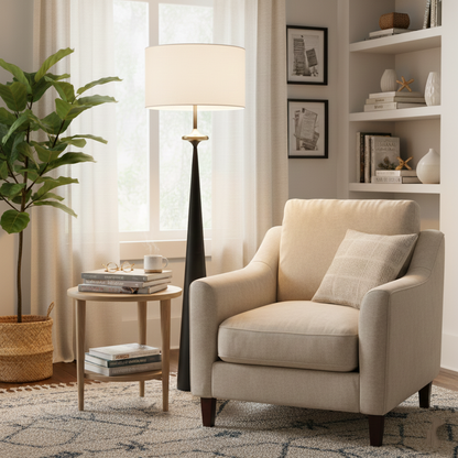 Standing Lamp Wooden Base 65 in Tall White Fabric Shade Mid-Century Uplight for Living Room Bedroom Reading Corner Dimmable E26 Socket Moder