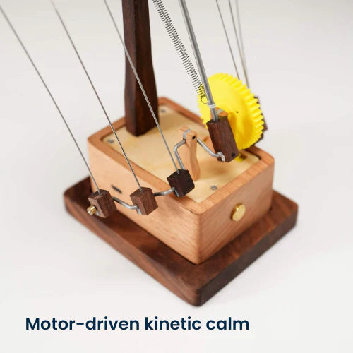 Kinetic Sculpture for Desk, Hand Cranked Wooden Automaton with Manta Ray Design, Office Desk Decor for Ocean Lovers