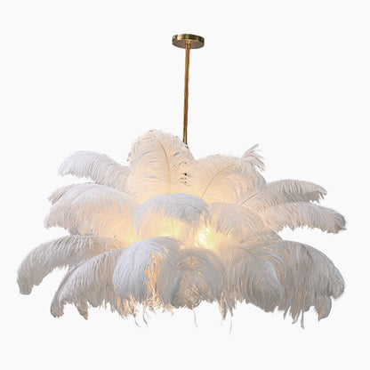 Feathered Ceiling Light White 31 in Adjustable LED Hanging Fixture for Bedroom Living Room Dining Room Statement Decor