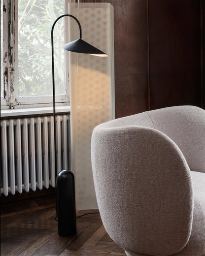 Arched Reading Floor Lamp with Marble Base – Modern Black Metal Accent Light for Living Room, Bedroom & Home Office