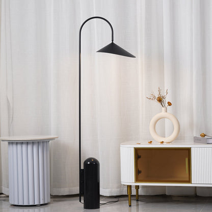 Arched Reading Floor Lamp with Marble Base – Modern Black Metal Accent Light for Living Room, Bedroom & Home Office