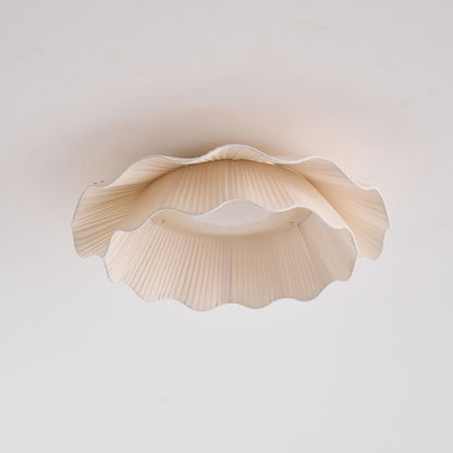 Dimmable LED Flush Mount Light 20 in Beige Fabric Shade Brass Accent for Bedroom Hallway Living Room 3 Color Modes Low Profile Overhead Fixt