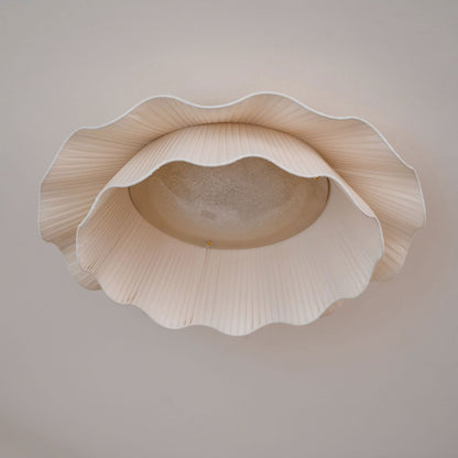 Dimmable LED Flush Mount Light 20 in Beige Fabric Shade Brass Accent for Bedroom Hallway Living Room 3 Color Modes Low Profile Overhead Fixt