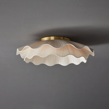 Dimmable LED Flush Mount Light 20 in Beige Fabric Shade Brass Accent for Bedroom Hallway Living Room 3 Color Modes Low Profile Overhead Fixt
