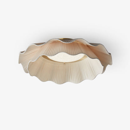 Dimmable LED Flush Mount Light 20 in Beige Fabric Shade Brass Accent for Bedroom Hallway Living Room 3 Color Modes Low Profile Overhead Fixt