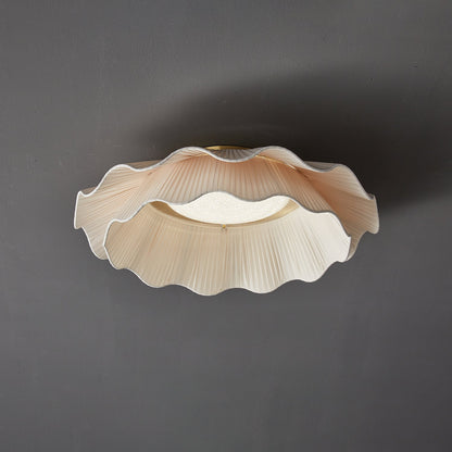 Dimmable LED Flush Mount Light 20 in Beige Fabric Shade Brass Accent for Bedroom Hallway Living Room 3 Color Modes Low Profile Overhead Fixt