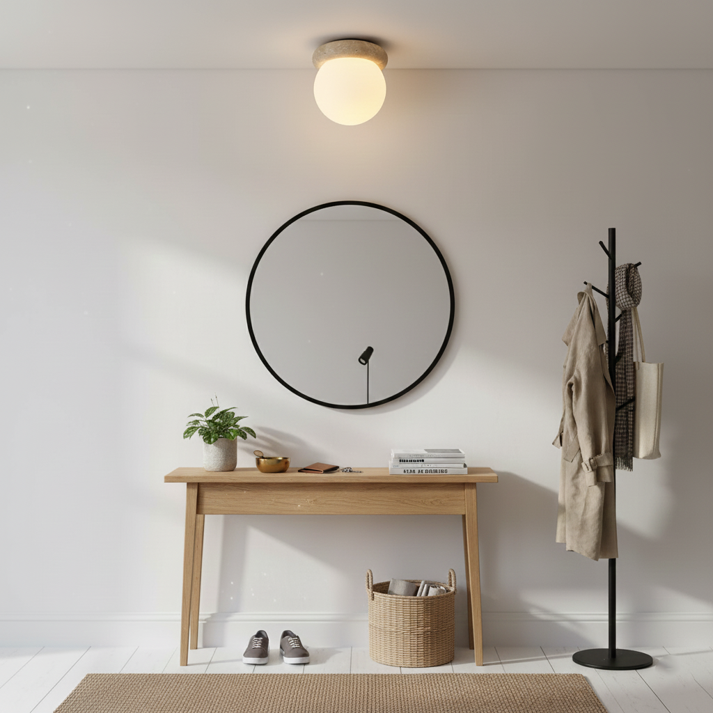 Flush Mount Ceiling Light Fixture 6.3 Inch Natural Stone Glass Shade Bedroom Hallway Entryway Low Profile Overhead Lamp Soft Diffused Ambien