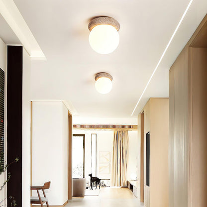 Flush Mount Ceiling Light Fixture 6.3 Inch Natural Stone Glass Shade Bedroom Hallway Entryway Low Profile Overhead Lamp Soft Diffused Ambien