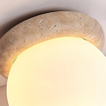 Flush Mount Ceiling Light Fixture 6.3 Inch Natural Stone Glass Shade Bedroom Hallway Entryway Low Profile Overhead Lamp Soft Diffused Ambien