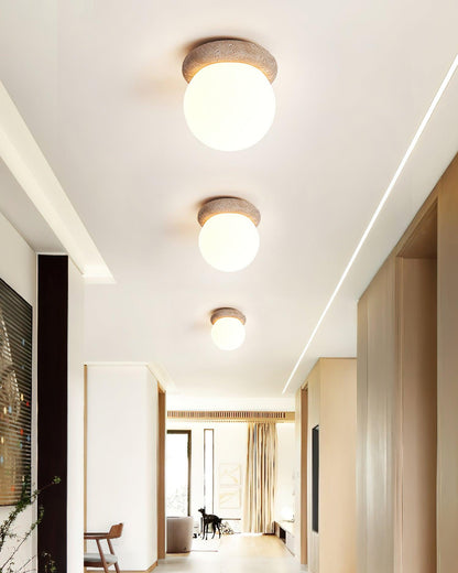 Flush Mount Ceiling Light Fixture 6.3 Inch Natural Stone Glass Shade Bedroom Hallway Entryway Low Profile Overhead Lamp Soft Diffused Ambien