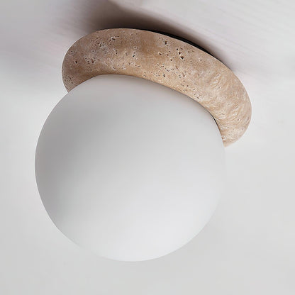 Flush Mount Ceiling Light Fixture 6.3 Inch Natural Stone Glass Shade Bedroom Hallway Entryway Low Profile Overhead Lamp Soft Diffused Ambien