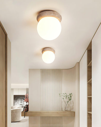 Flush Mount Ceiling Light Fixture 6.3 Inch Natural Stone Glass Shade Bedroom Hallway Entryway Low Profile Overhead Lamp Soft Diffused Ambien