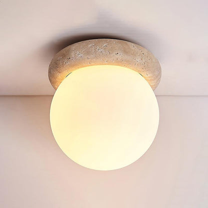 Flush Mount Ceiling Light Fixture 6.3 Inch Natural Stone Glass Shade Bedroom Hallway Entryway Low Profile Overhead Lamp Soft Diffused Ambien