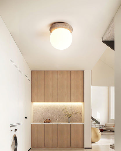 Flush Mount Ceiling Light Fixture 6.3 Inch Natural Stone Glass Shade Bedroom Hallway Entryway Low Profile Overhead Lamp Soft Diffused Ambien