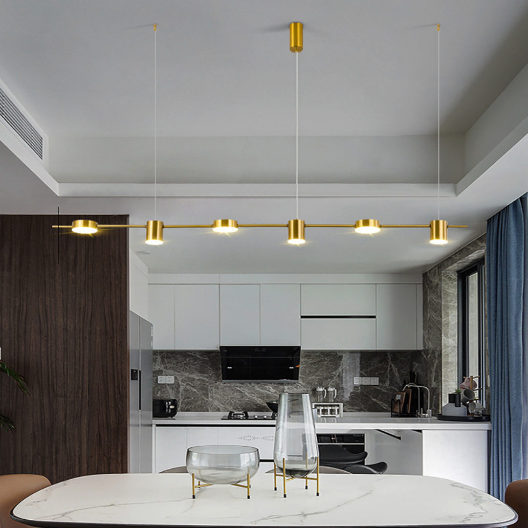 Linear Multi-Light Ceiling Fixture with Adjustable Drop – Aluminum Spotlight Bar in Matte & Metallic Two-Tone – LED Task Lighting for Island