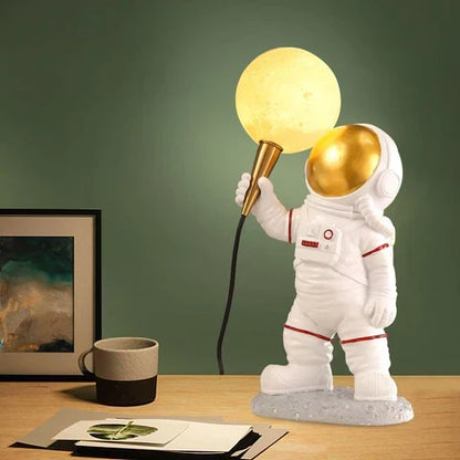 Space Explorer Resin Night Light 14 Inches Levitating Spaceman LED Accent Lamp for Bedroom Desk Nightstand Cosmic Room Decor