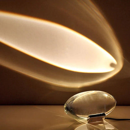 Oval Crystal Table Lamp with LED Mood Lighting in Warm White, Sunset Red & Blue-Violet for Bedroom & Living Room
