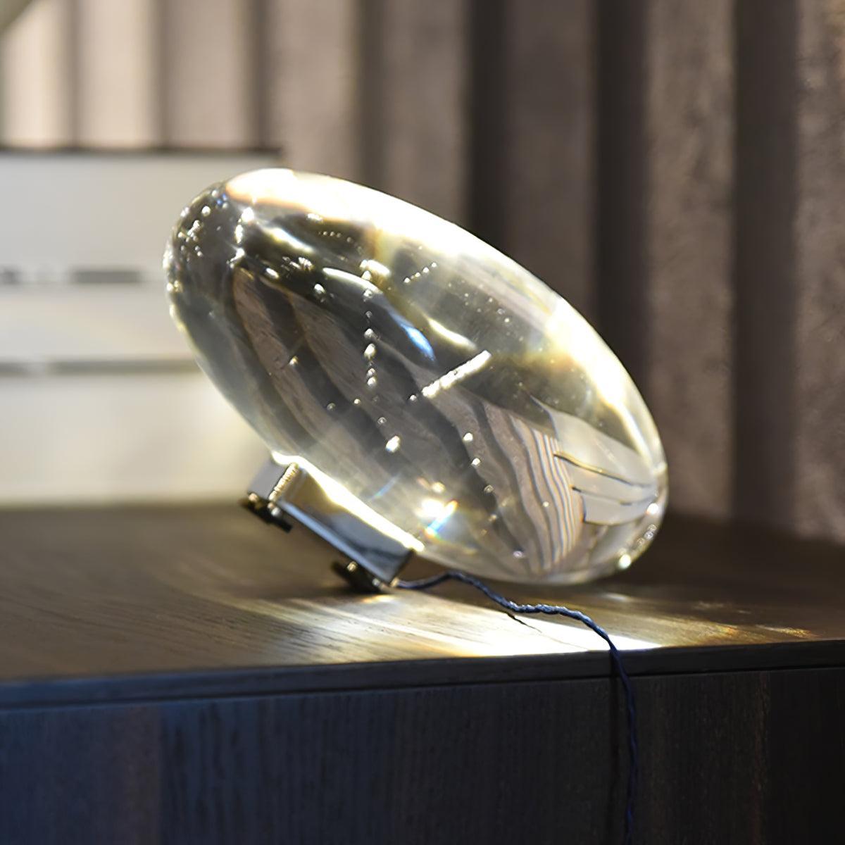 LED Desk Lamp Chrome Oval Crystal Glass 6.3 in Adjustable Color Temperature 3000K 4000K 6000K Bedside Accent Light for Bedroom Living Room O
