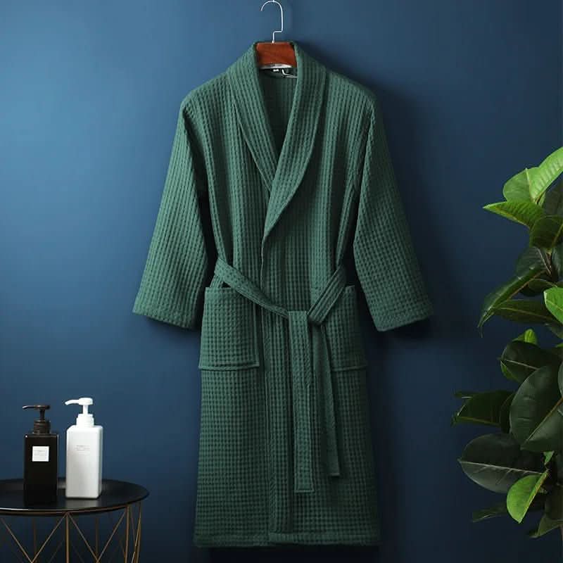 Textured Spa Bathrobe – Unisex Loungewear with Waffle Weave – Breathable Quick-Dry Robe for Post-Shower Home Relaxation