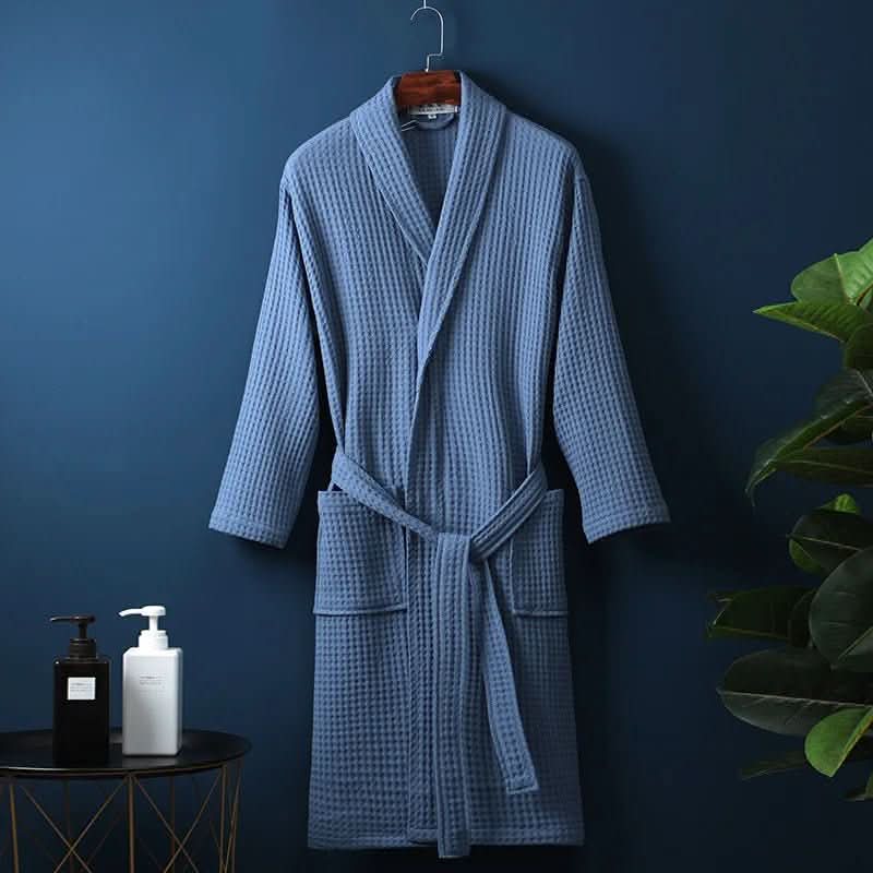Textured Spa Bathrobe – Unisex Loungewear with Waffle Weave – Breathable Quick-Dry Robe for Post-Shower Home Relaxation