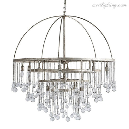 12-Light Hanging Fixture with Stacked Glass Beads in 3 Finishes – Grand Foyer Lighting for High Ceilings